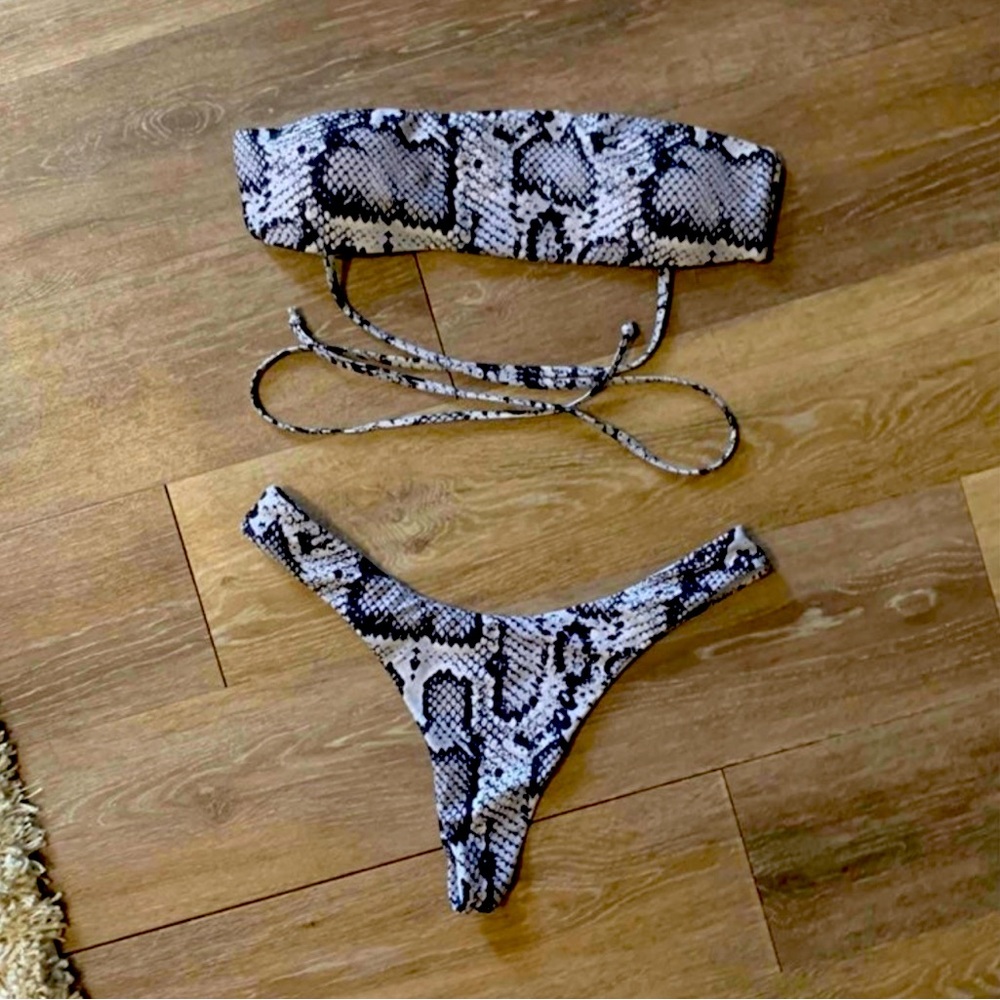 Sexy strappy snakeskin thong bikini SET
